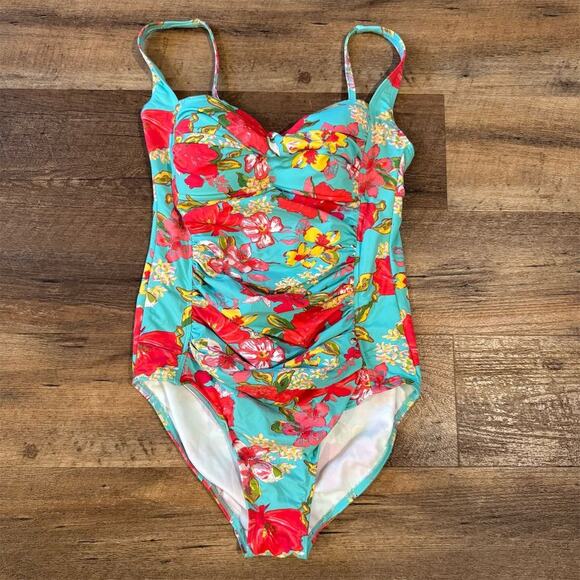 Moontide Babydoll Sweetheart Floral One-Piece Swimsuit Hibiscus Tropical Beach - Picture 1 of 9